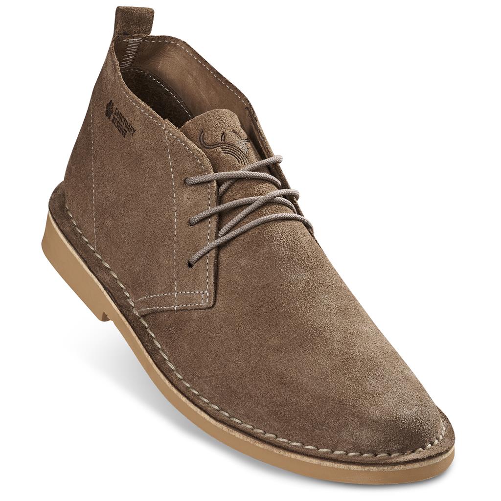 Brown suede ankle boot shown at a three-quarter angle.
