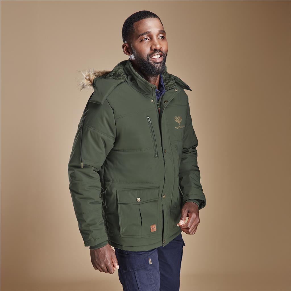 Olive green lightweight puffer jacket.