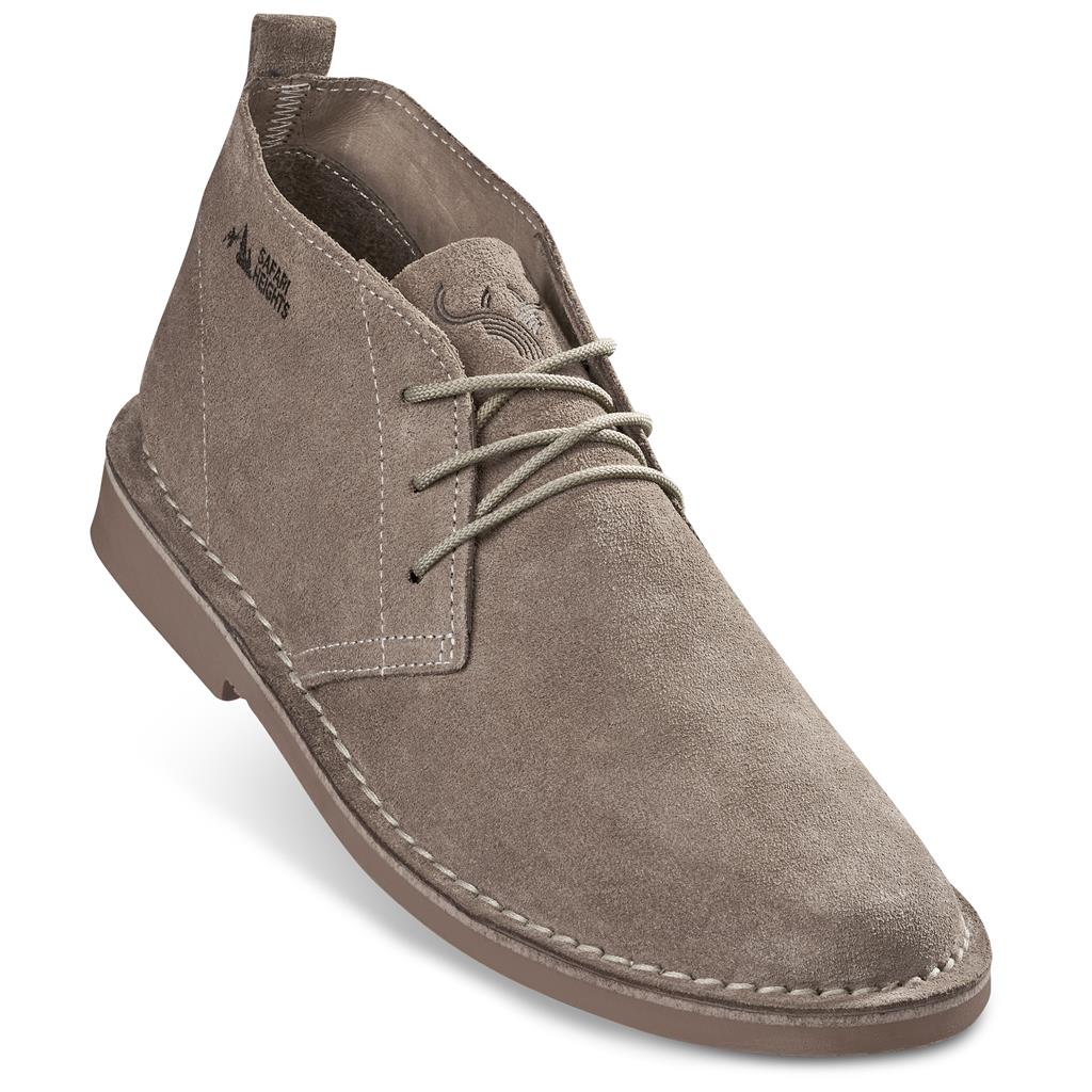 Brown suede ankle boot shown from the outer side