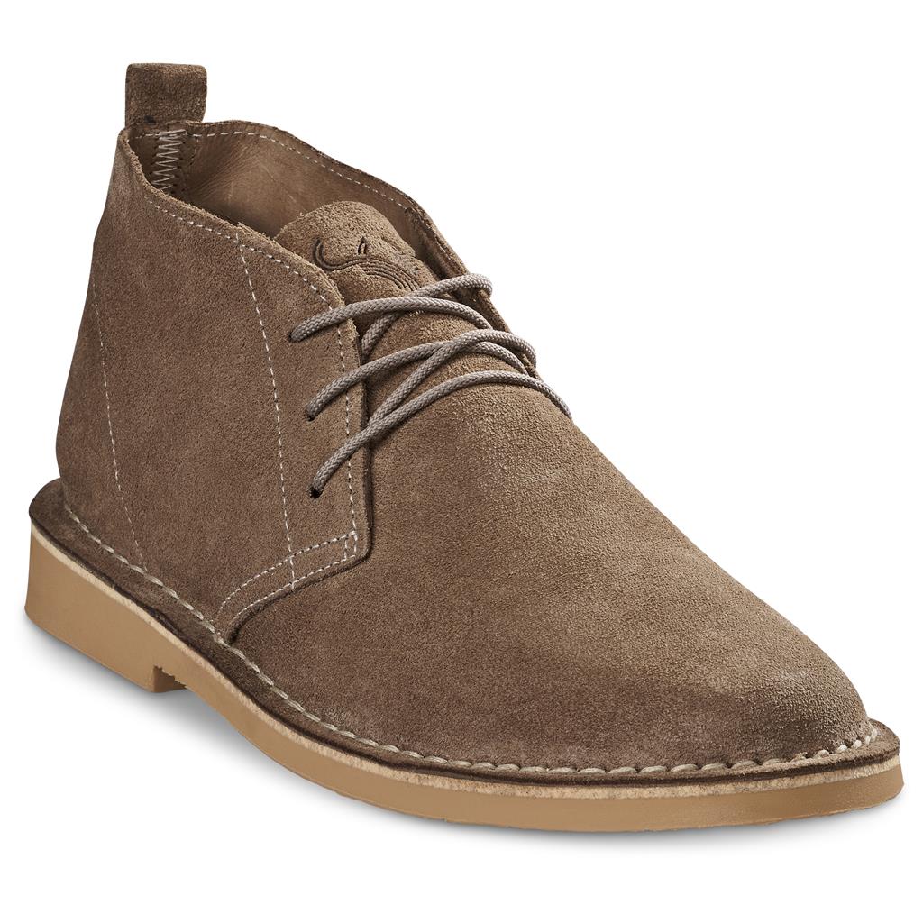 Brown suede ankle boot shown from a side angle.