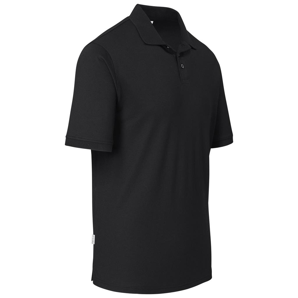 Black short-sleeve golf shirt shown from the side.