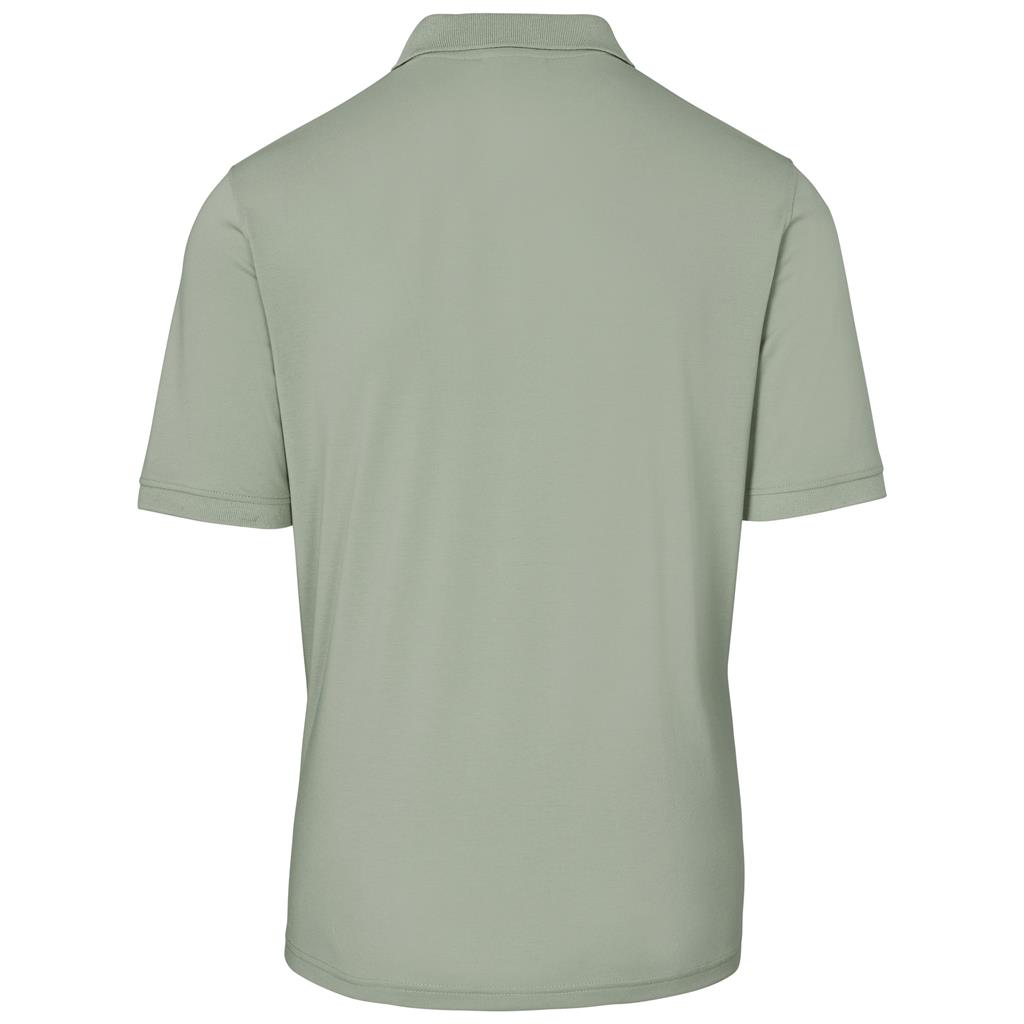 Sage green short-sleeve golf shirt shown from the back.