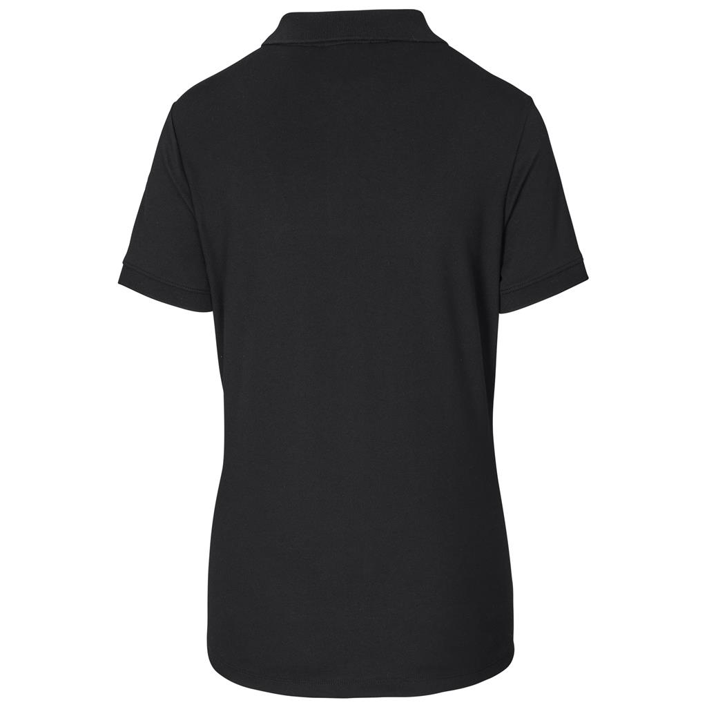 Black short-sleeve golf shirt shown from the back.