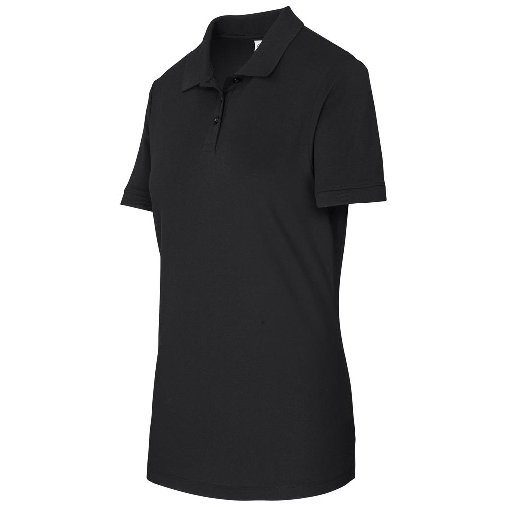 Black short-sleeve golf shirt shown from the side.