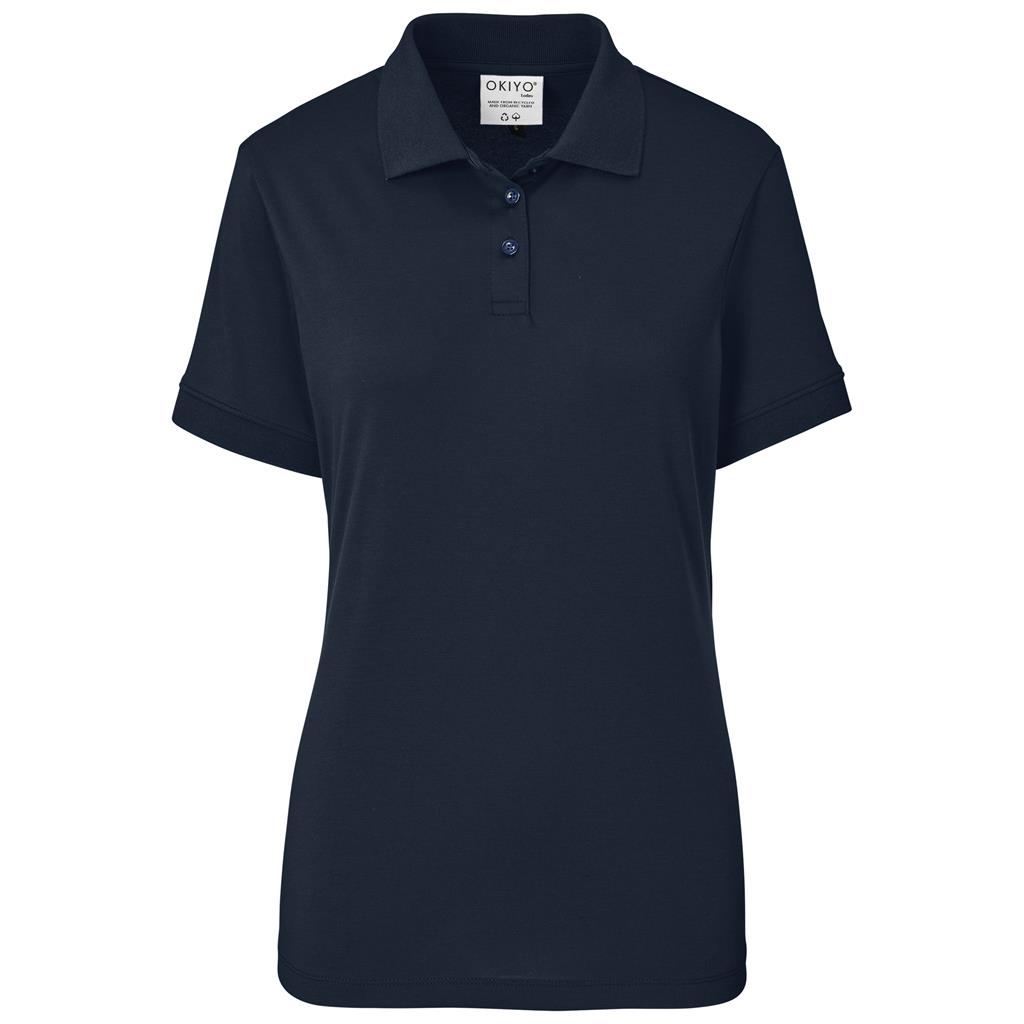 Navy short-sleeve golf shirt for corporate uniforms.