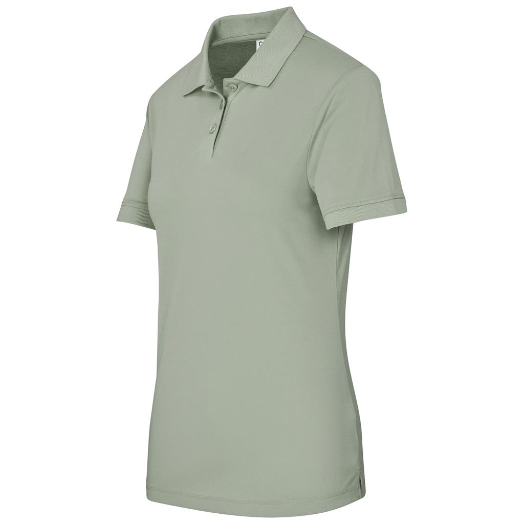 Sage green short-sleeve golf shirt shown from the side.
