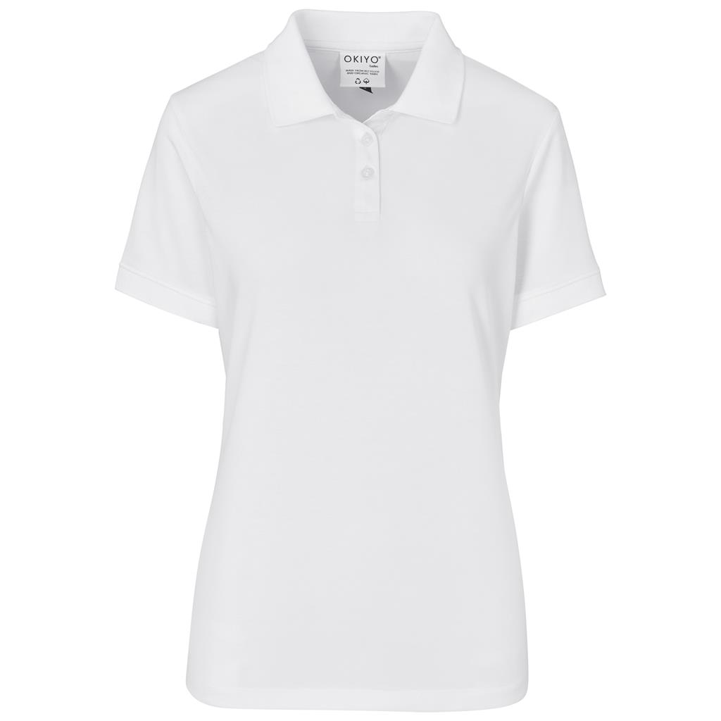 White short-sleeve golf shirt for corporate branding.