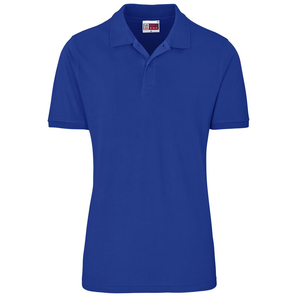 Royal blue short-sleeve golf shirt for promotional uniforms.