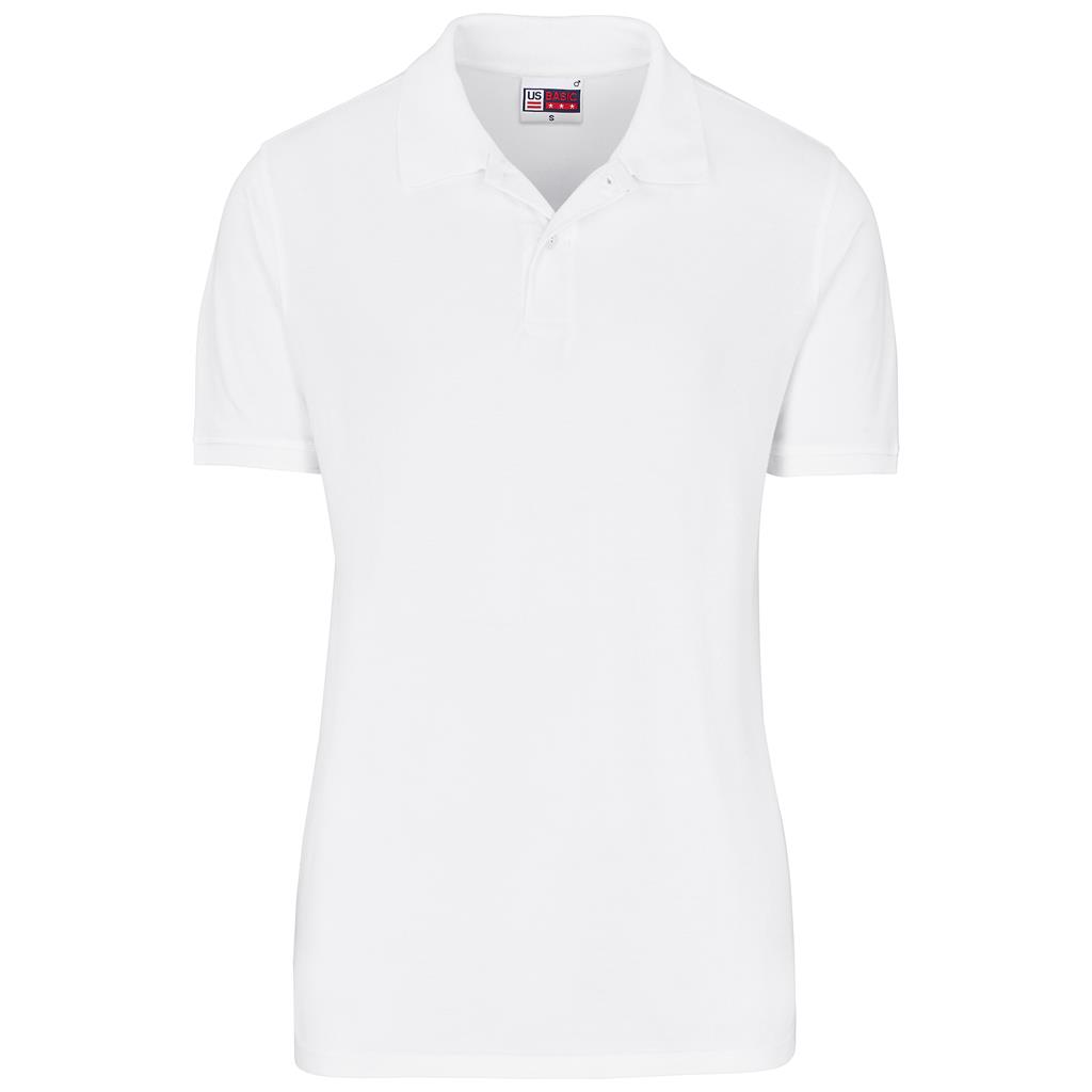 White short-sleeve golf shirt for branded corporate wear.