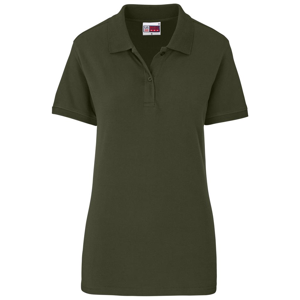 Olive green short-sleeve golf shirt for workwear.