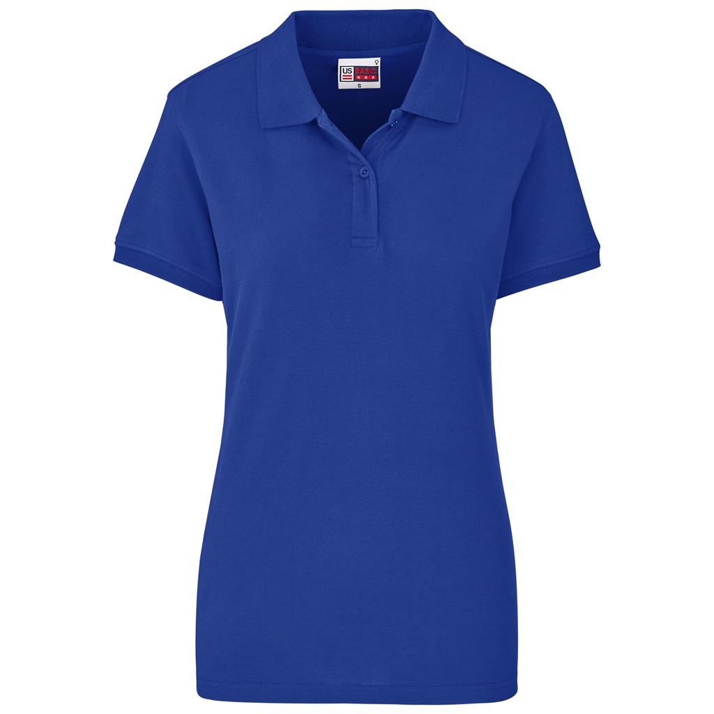 Royal blue short-sleeve golf shirt for corporate uniforms.