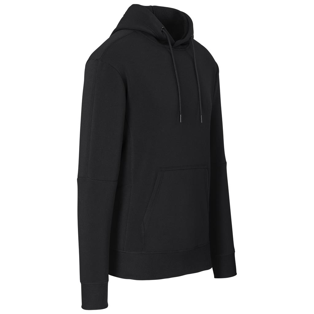 Black pullover hoodie shown from the side