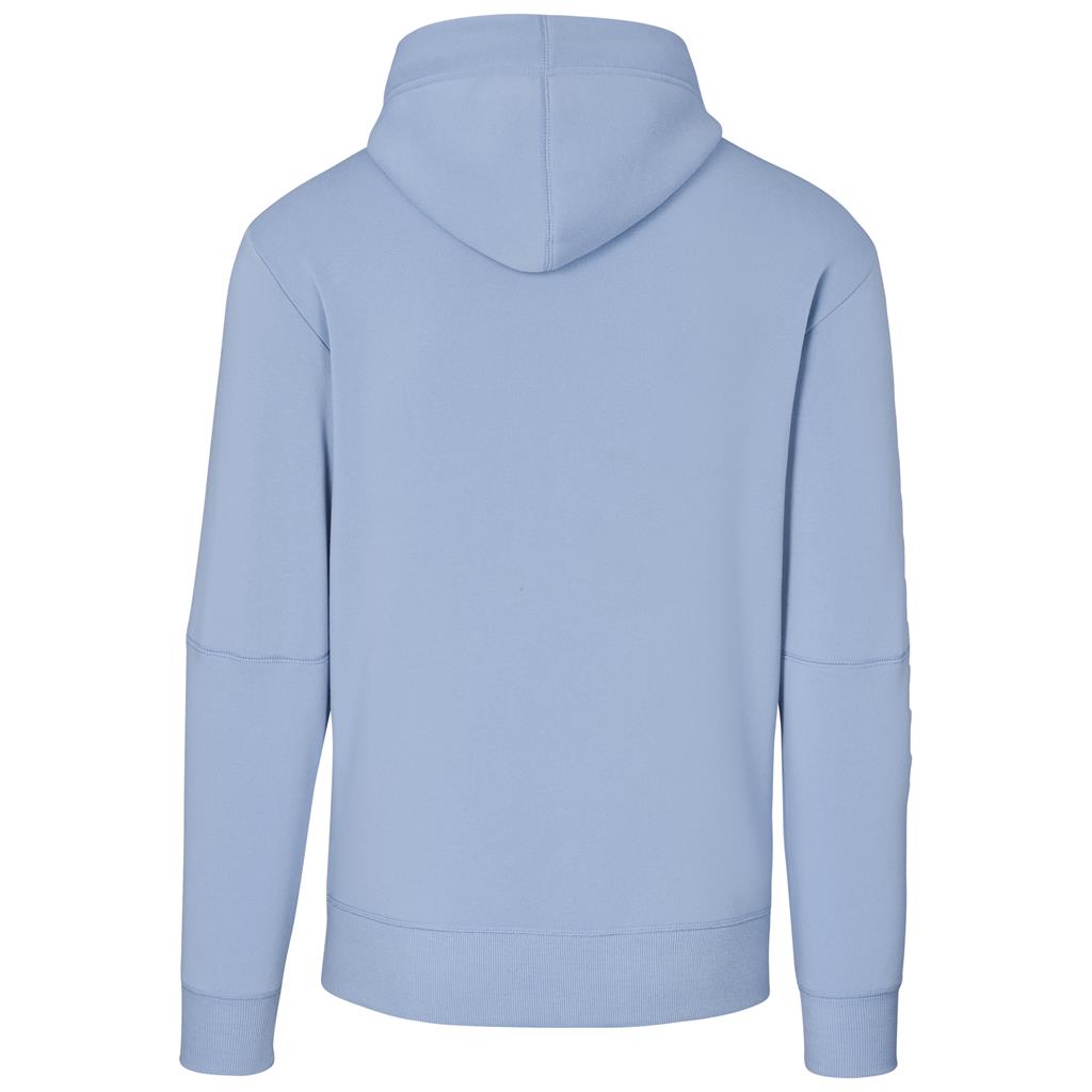 Light blue pullover hoodie shown from the back.