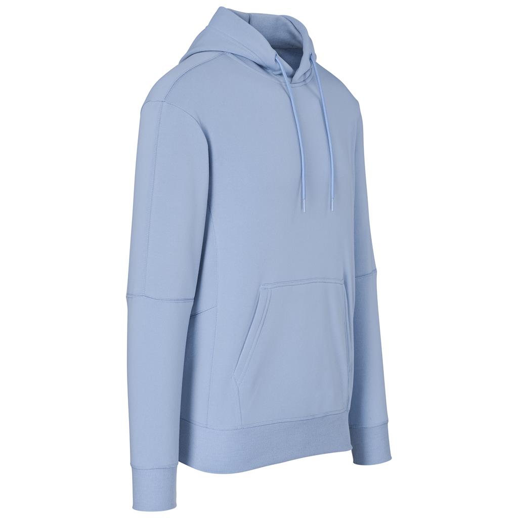 Light blue pullover hoodie shown from the side.