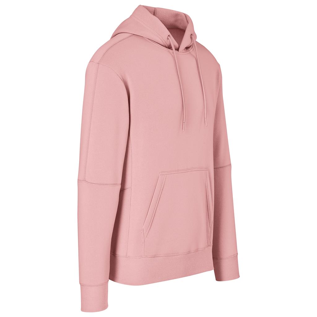 Pink pullover hoodie shown from the side.