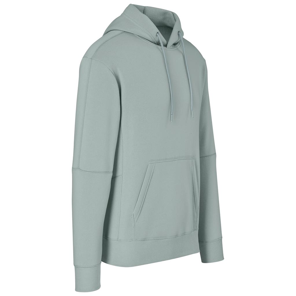 Sage green pullover hoodie shown from the side.