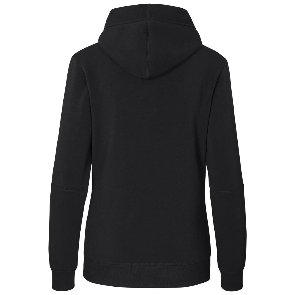 Black pullover hoodie shown from the back.