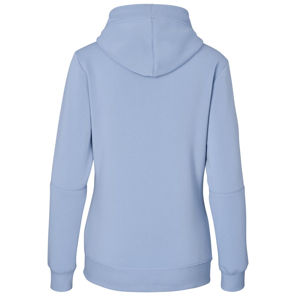 Light blue pullover hoodie shown from the back.