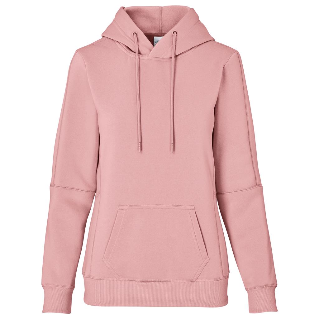 Pink pullover hoodie shown from the front.