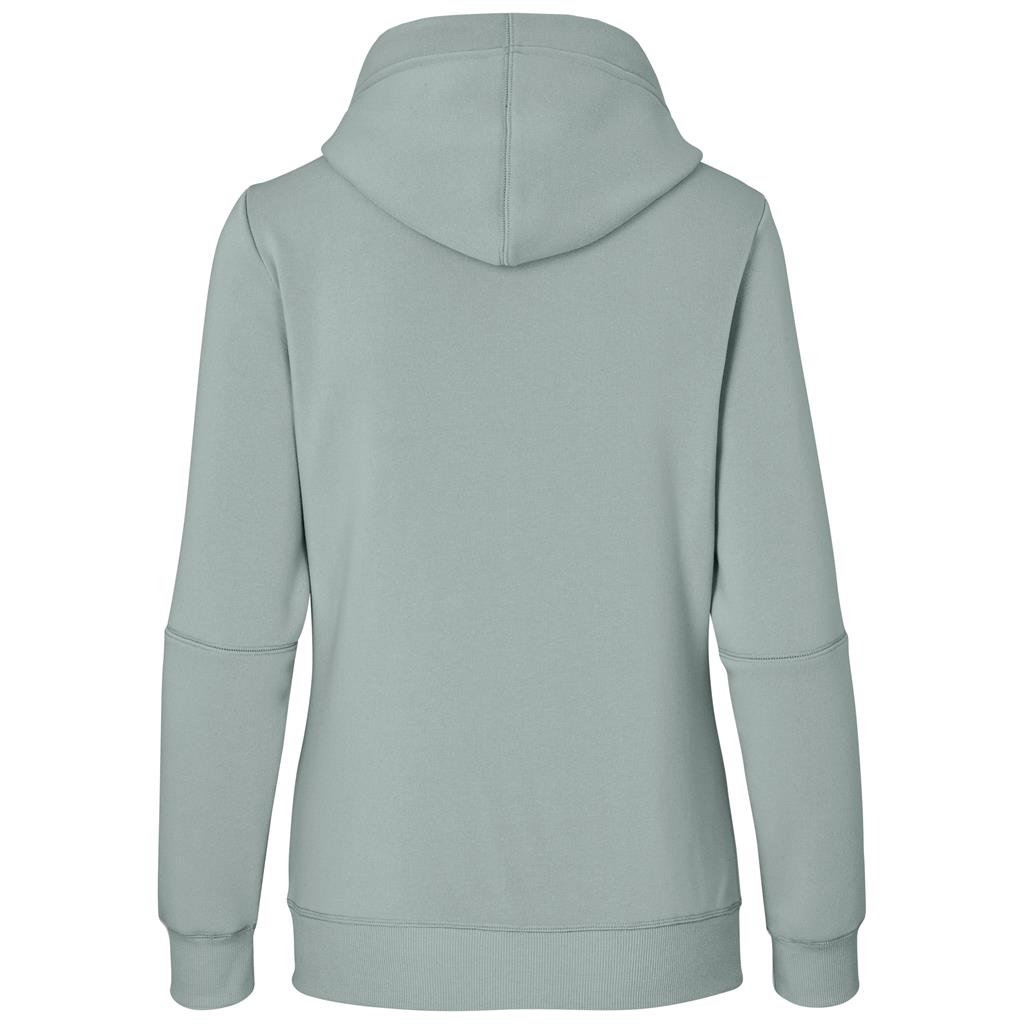 Sage green pullover hoodie shown from the back.