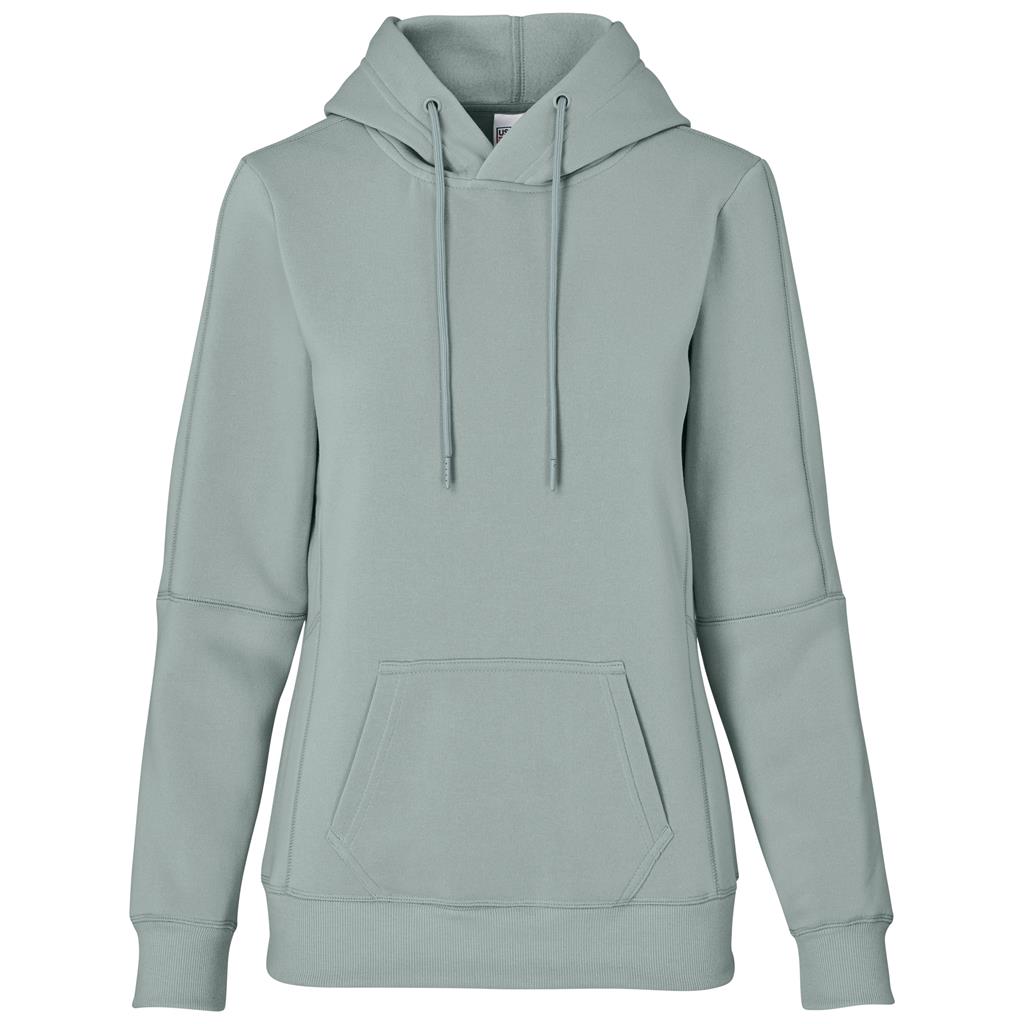 Sage green pullover hoodie shown from the front.