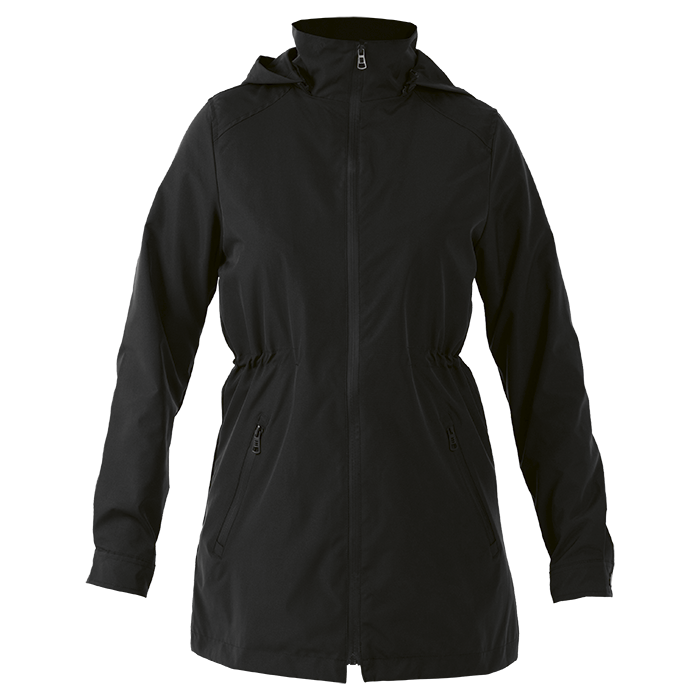 Black lightweight jacket for corporate branding and outdoor wear.