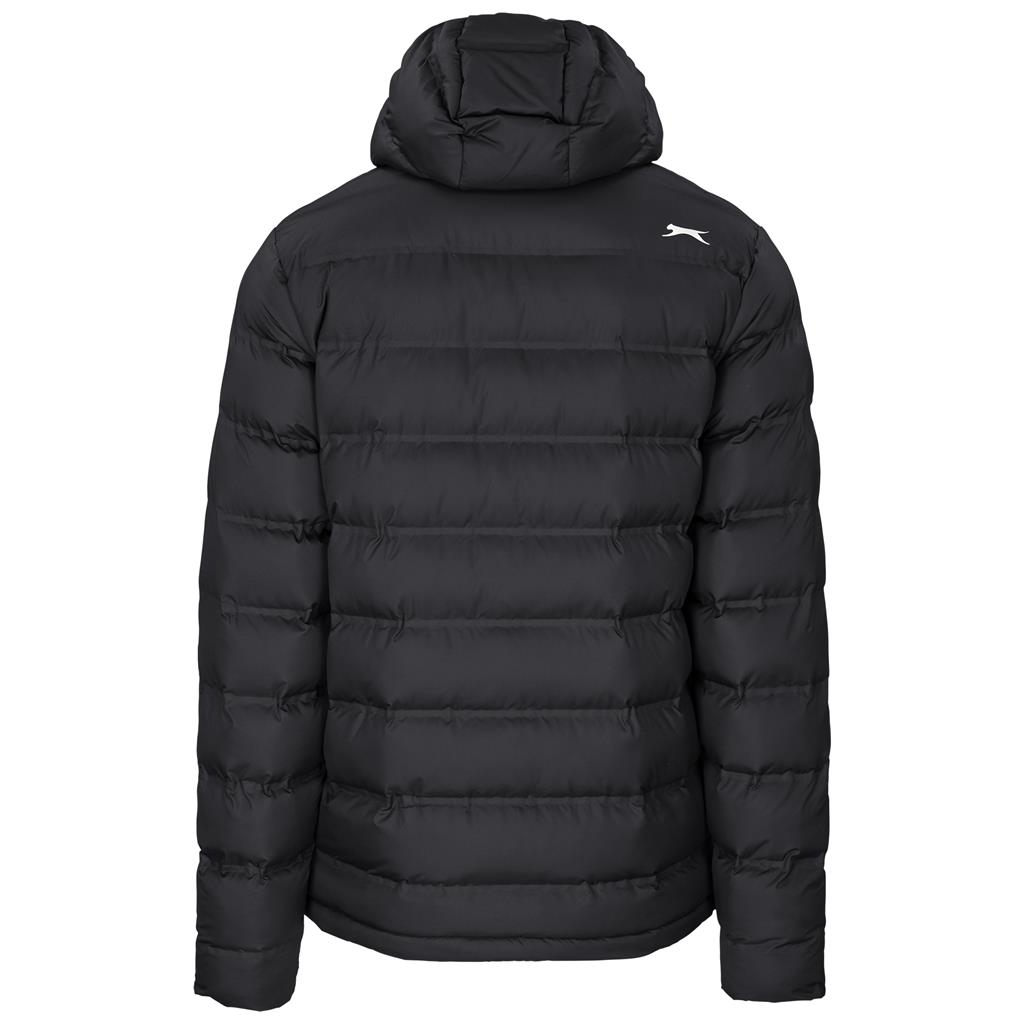 Black lightweight puffer jacket shown from the back.