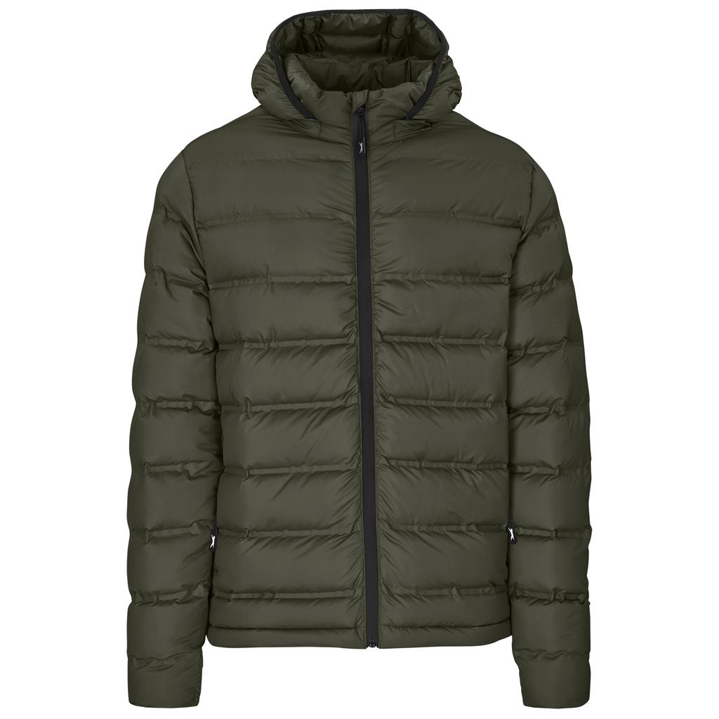 Olive green lightweight puffer jacket.