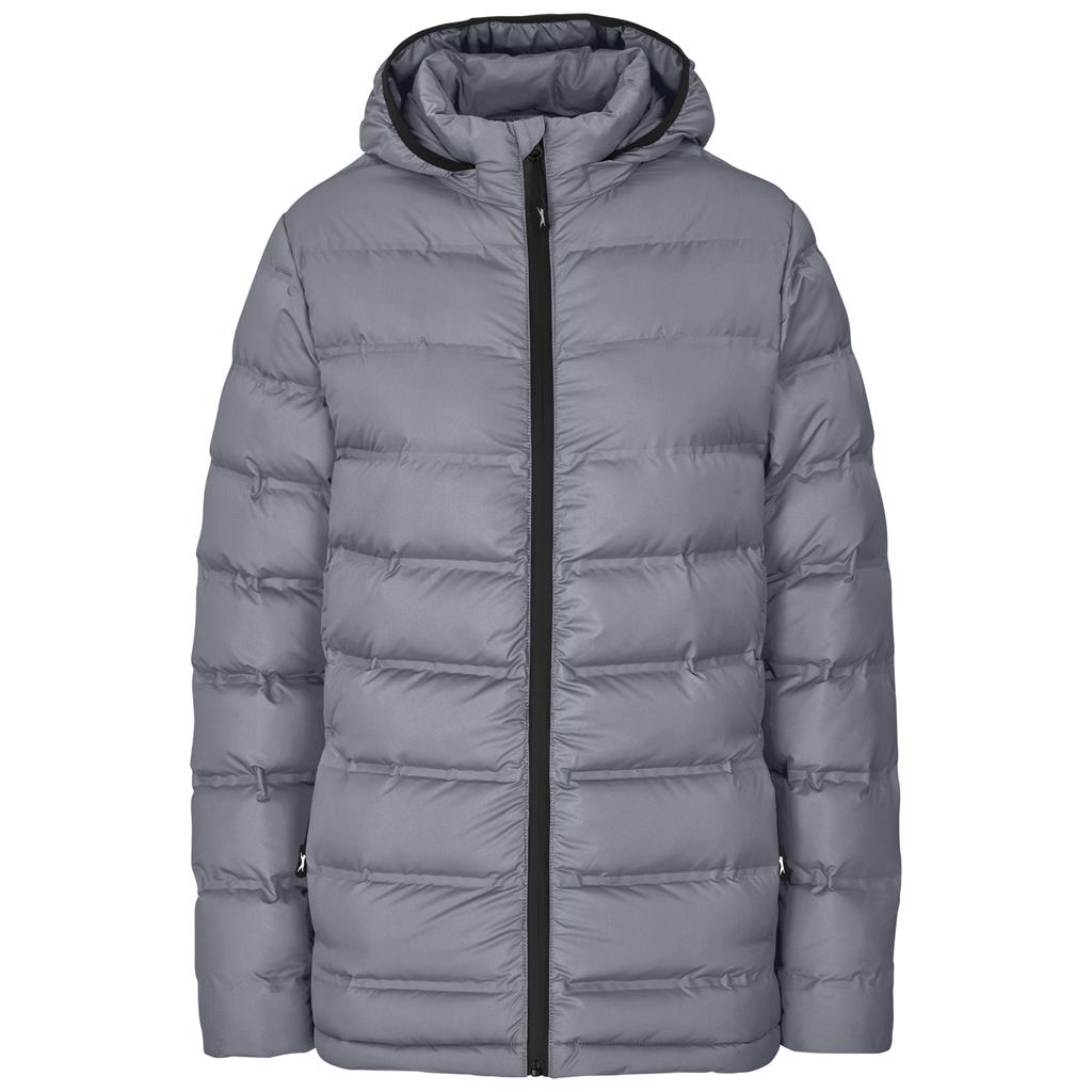 Light grey lightweight puffer jacket.