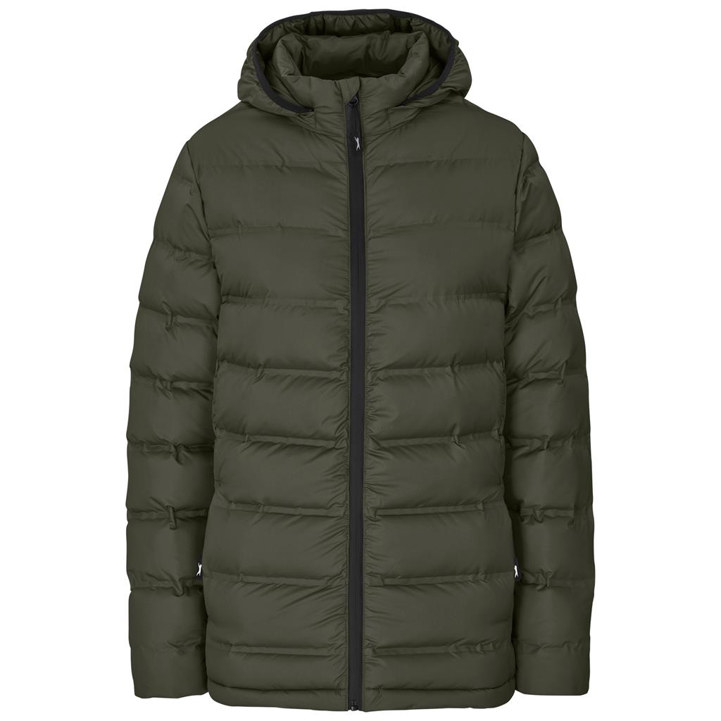 Olive green lightweight puffer jacket.