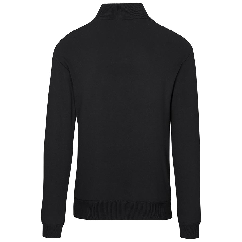 Black quarter-zip knit pullover shown from the back.