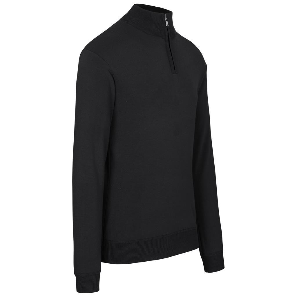 Black quarter-zip knit pullover shown from the side.