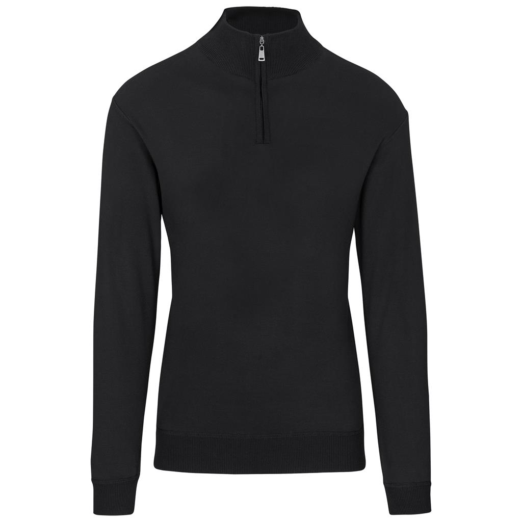 Black quarter-zip knit pullover shown from the front.