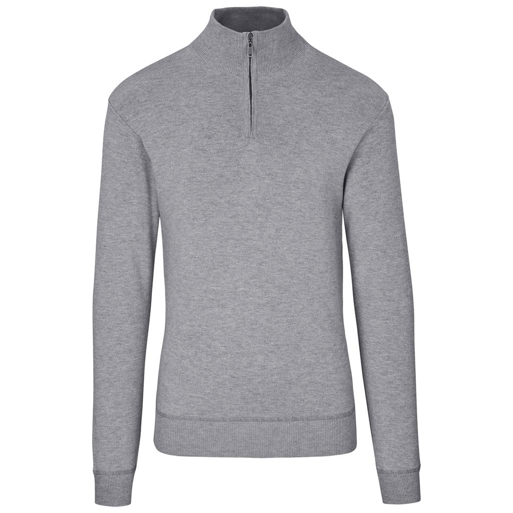 Light grey quarter-zip knit pullover for branded uniforms.