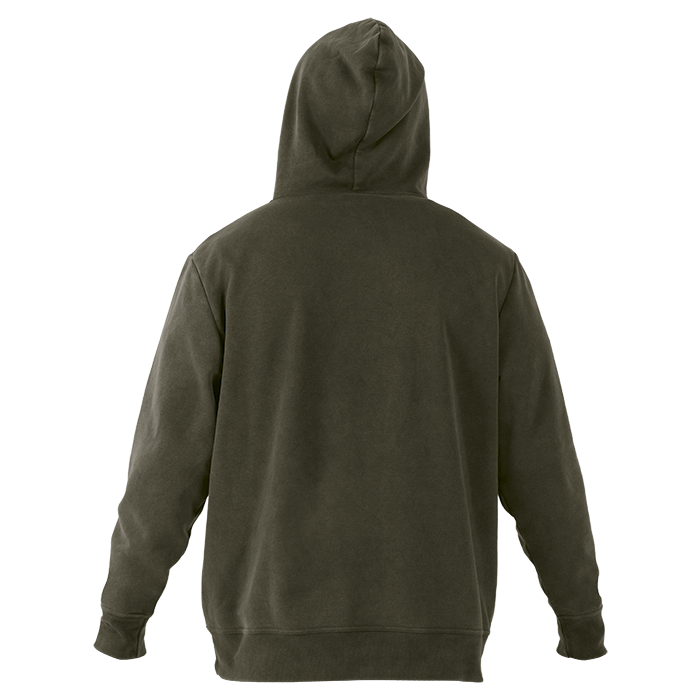 Olive green hoodie shown from the back.