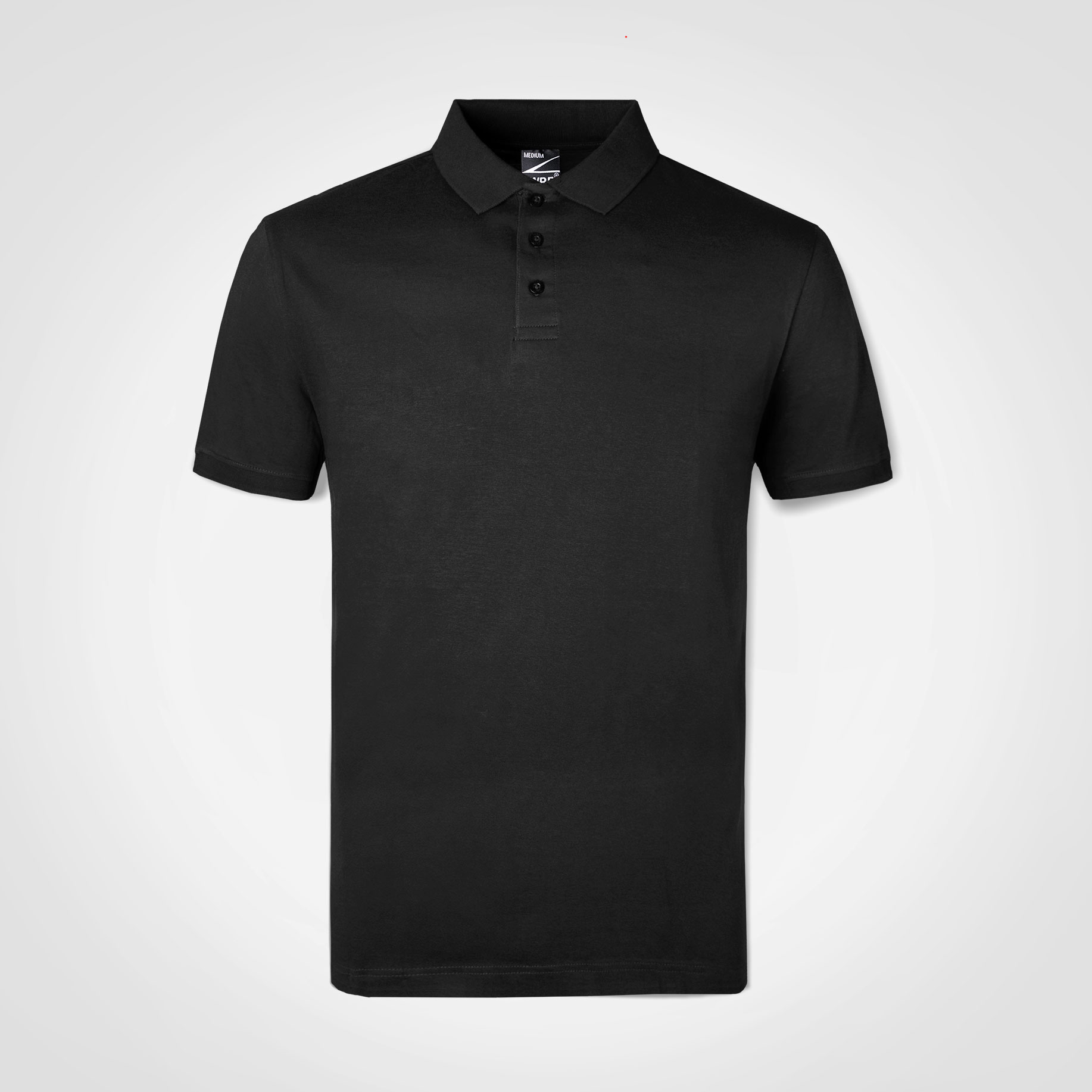 Black short-sleeve polo shirt for branded corporate wear.