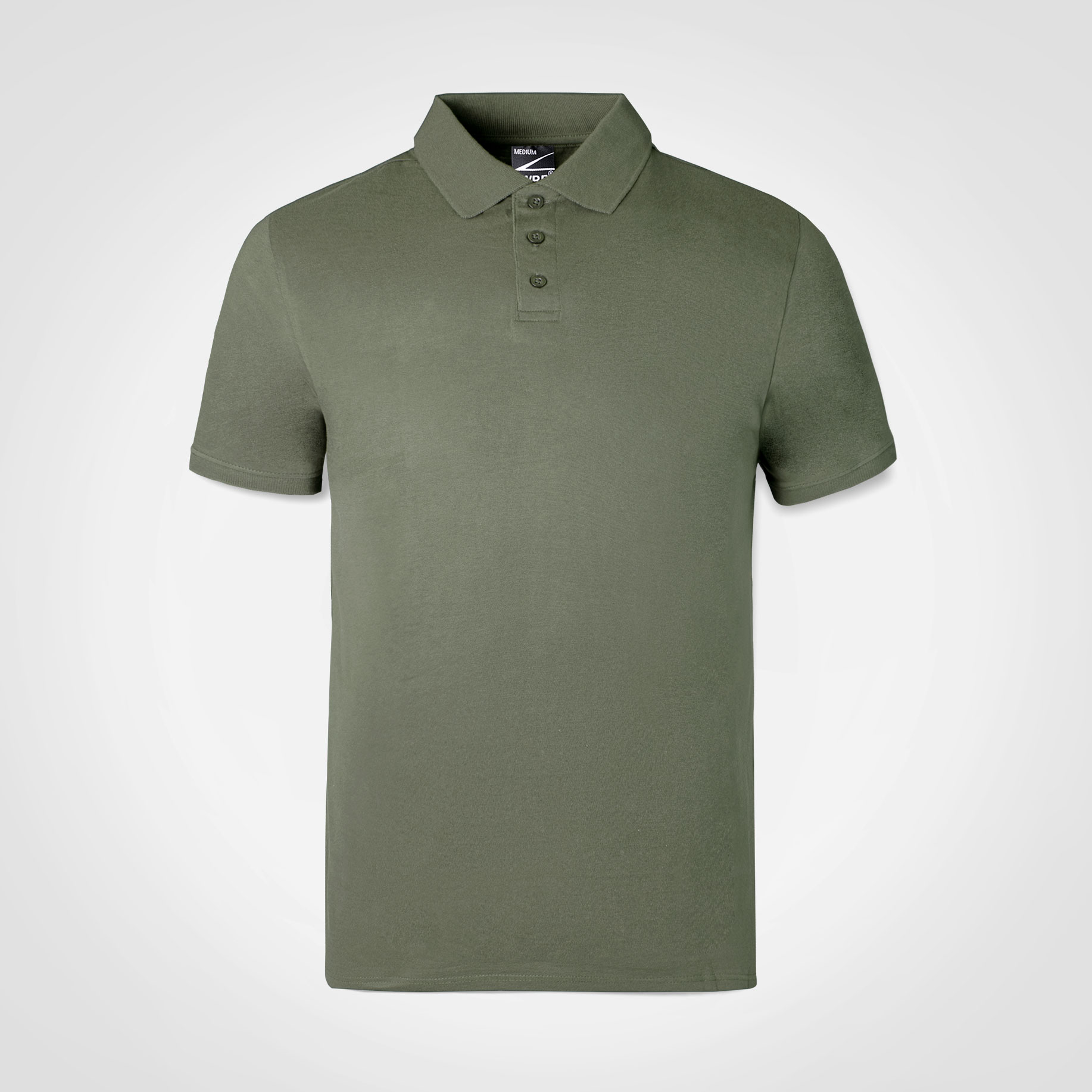 Olive green short-sleeve polo shirt for branded workwear.