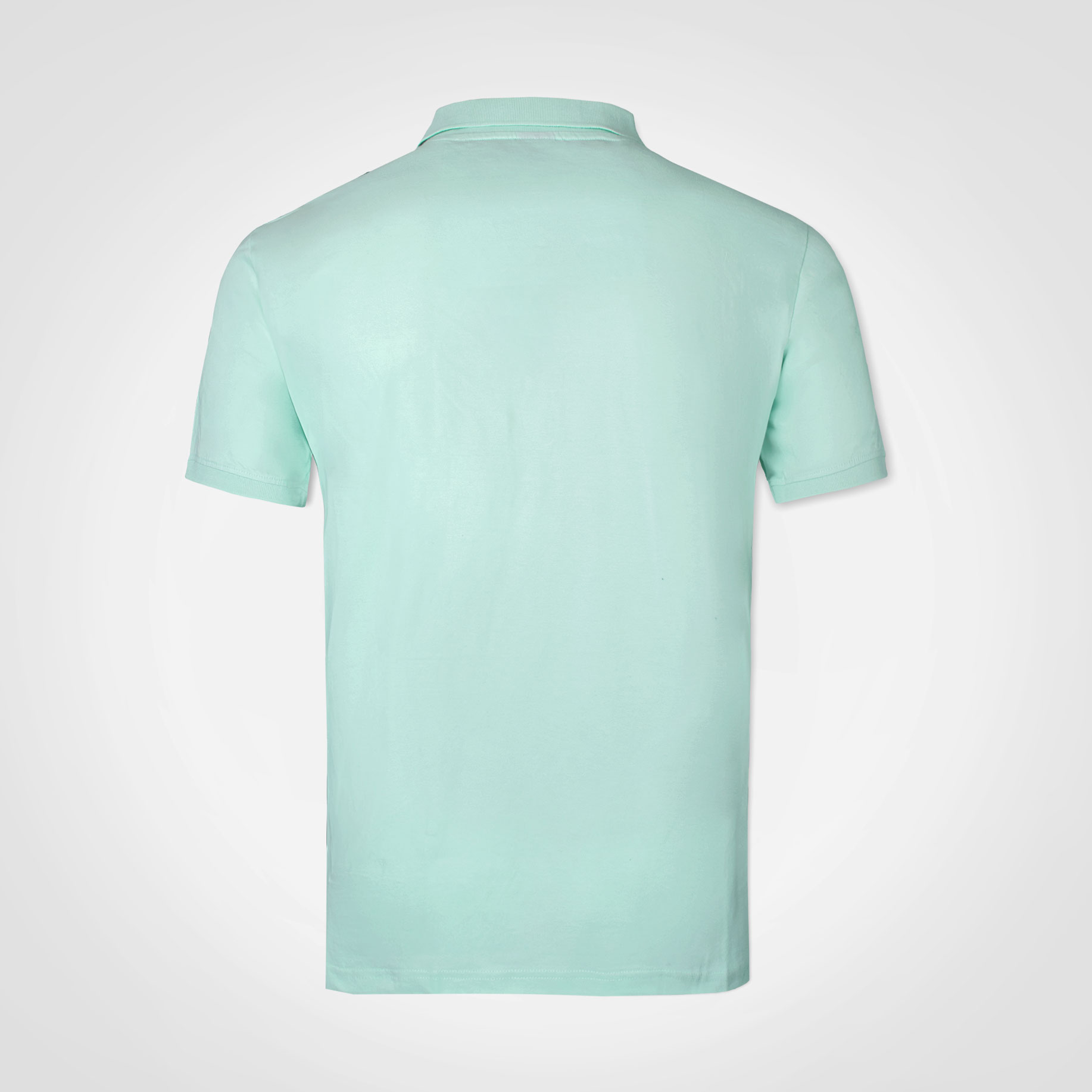Mint green polo shirt shown from the back.